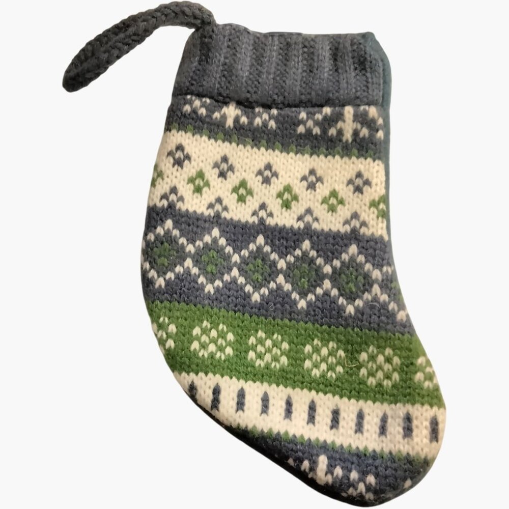 Blue Green Knit Christmas Argyle 7 Inch